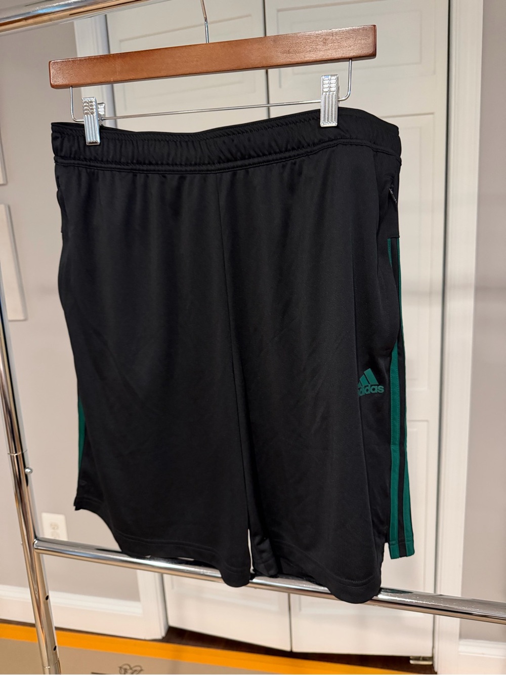 adidas Black Men's Athletic Shorts with Green Side Stripes